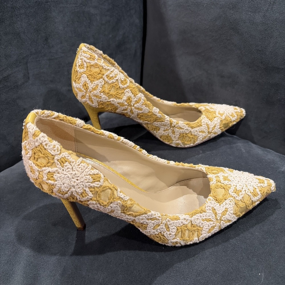 Sam Edelman Hazel Crocheted Stiletto Pumps Desert Sun Ivory 7.5 - Picture 3 of 12